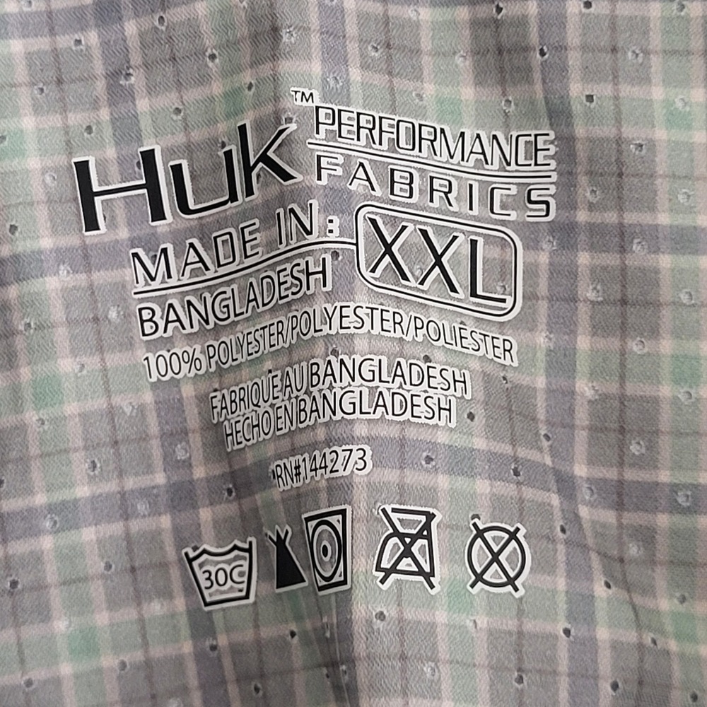 Huk Performance Fishing Button Up Shirt Mens XXL Grey Plaid Long Sleeve Vented - Picture 3 of 11